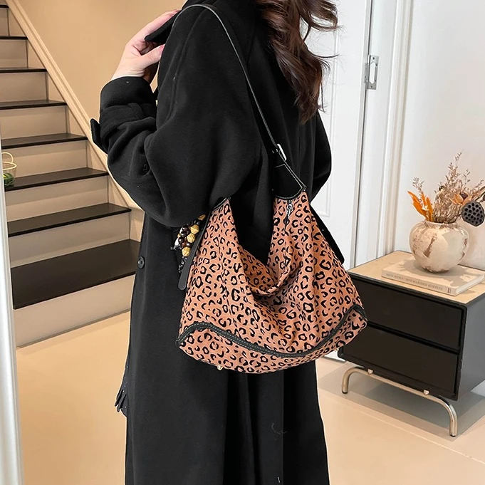 休闲松弛感z大容量豹纹包包欧美风单肩斜跨时尚百搭托特女士包包