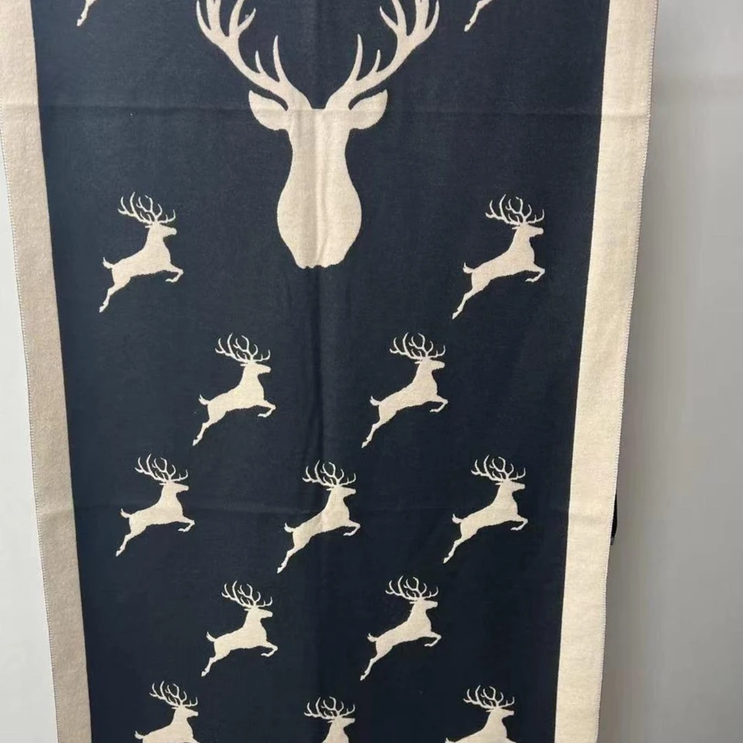 【驯鹿货号018】时尚百搭180*65女士黑色羊绒百搭针织休闲围巾