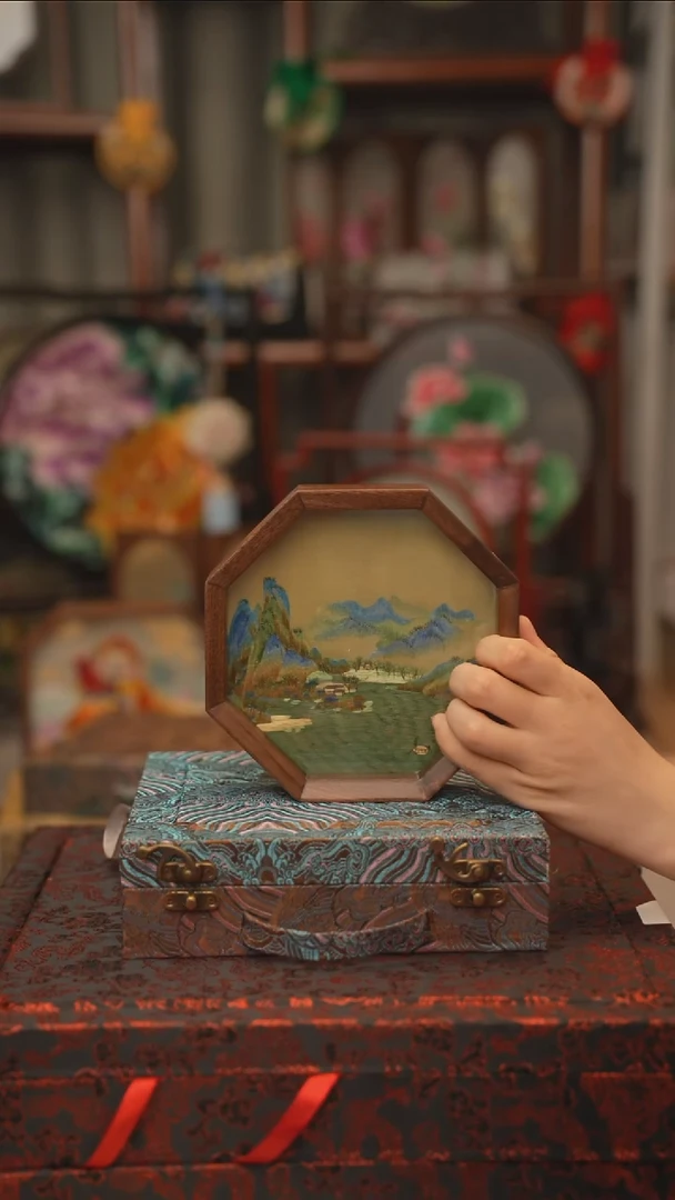 扇子摆件摆台双面绣花