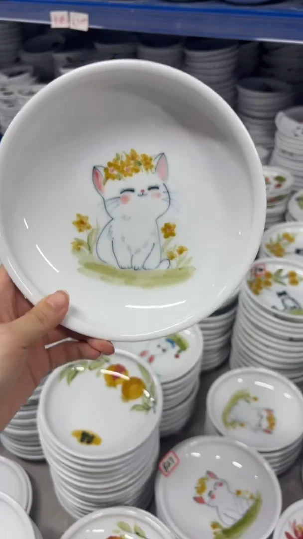 瓷片景德镇高温陶瓷食品级手绘釉中彩-小月亮盘