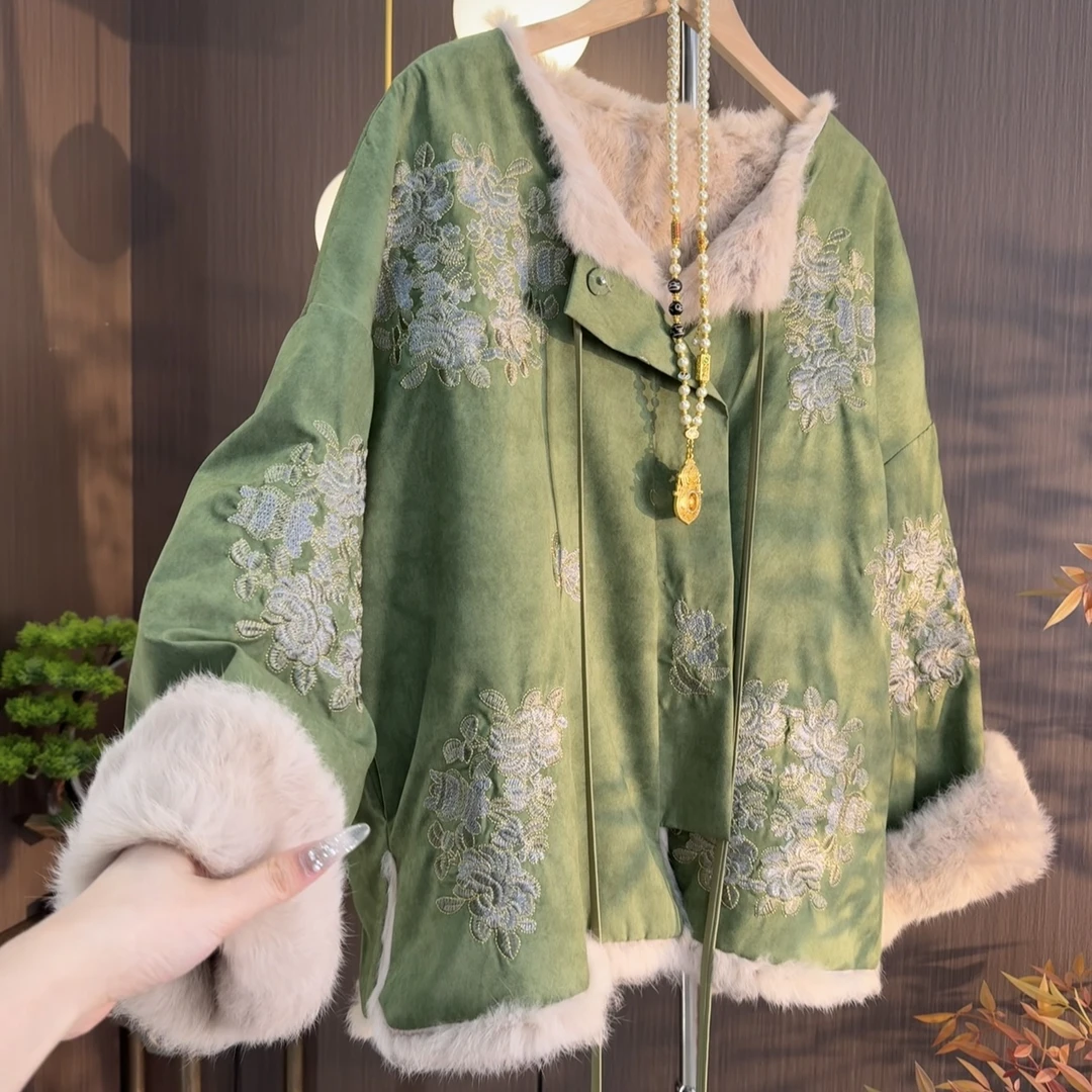 【绿婉】新中式兔毛双面双穿加厚保暖外套2024D0232-芙姿FZ-祎祎
