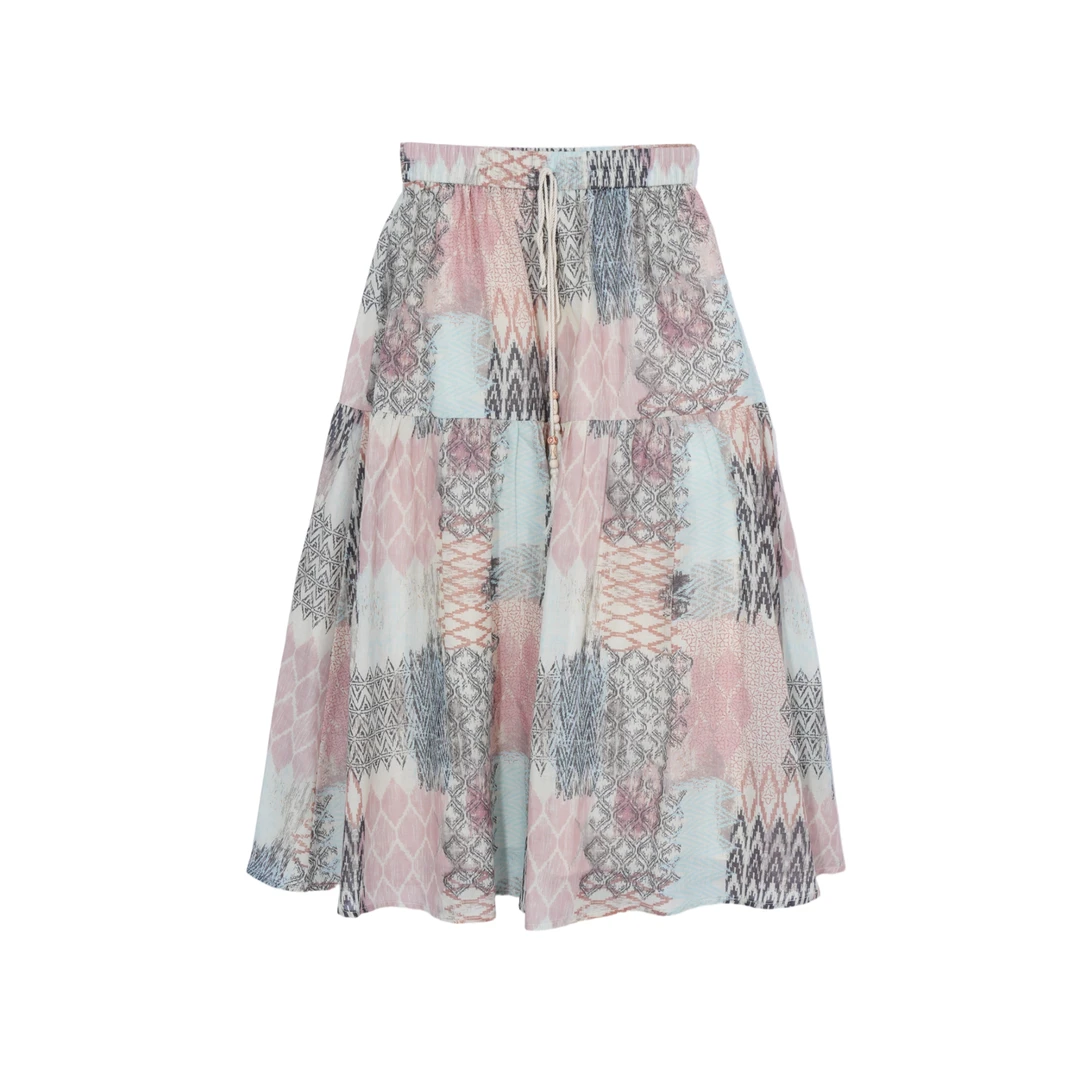 夏季新款松紧腰印花宽松显瘦文艺A字半身裙女50440