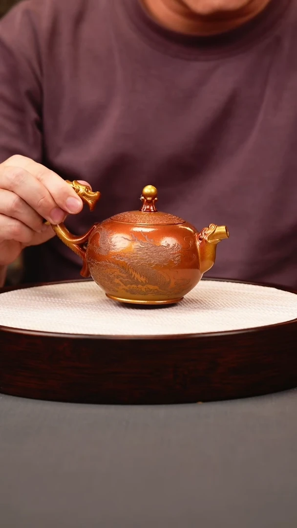 茶壶紫砂贝壳烧 半把西施 刻绘