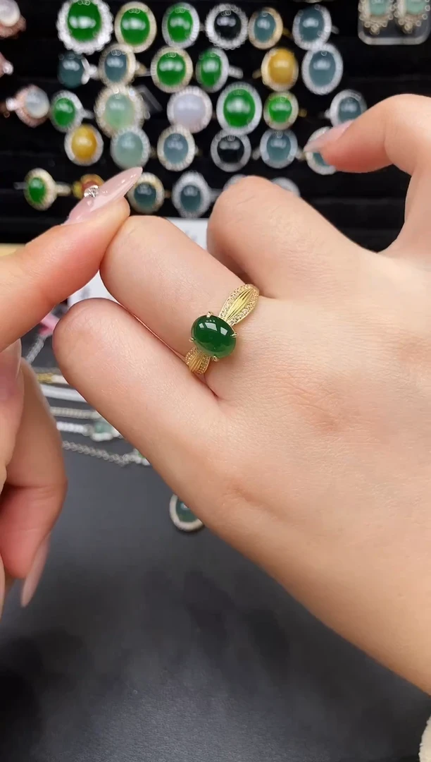 银S925镶嵌戒指翡翠36783