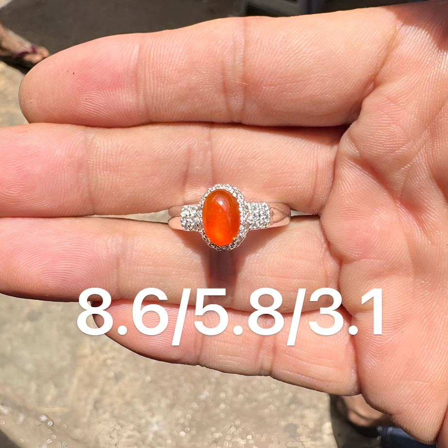 0711(小哪吒在源头)冰玻种翡翠红翡戒面干净肉细杠味荧光足M30