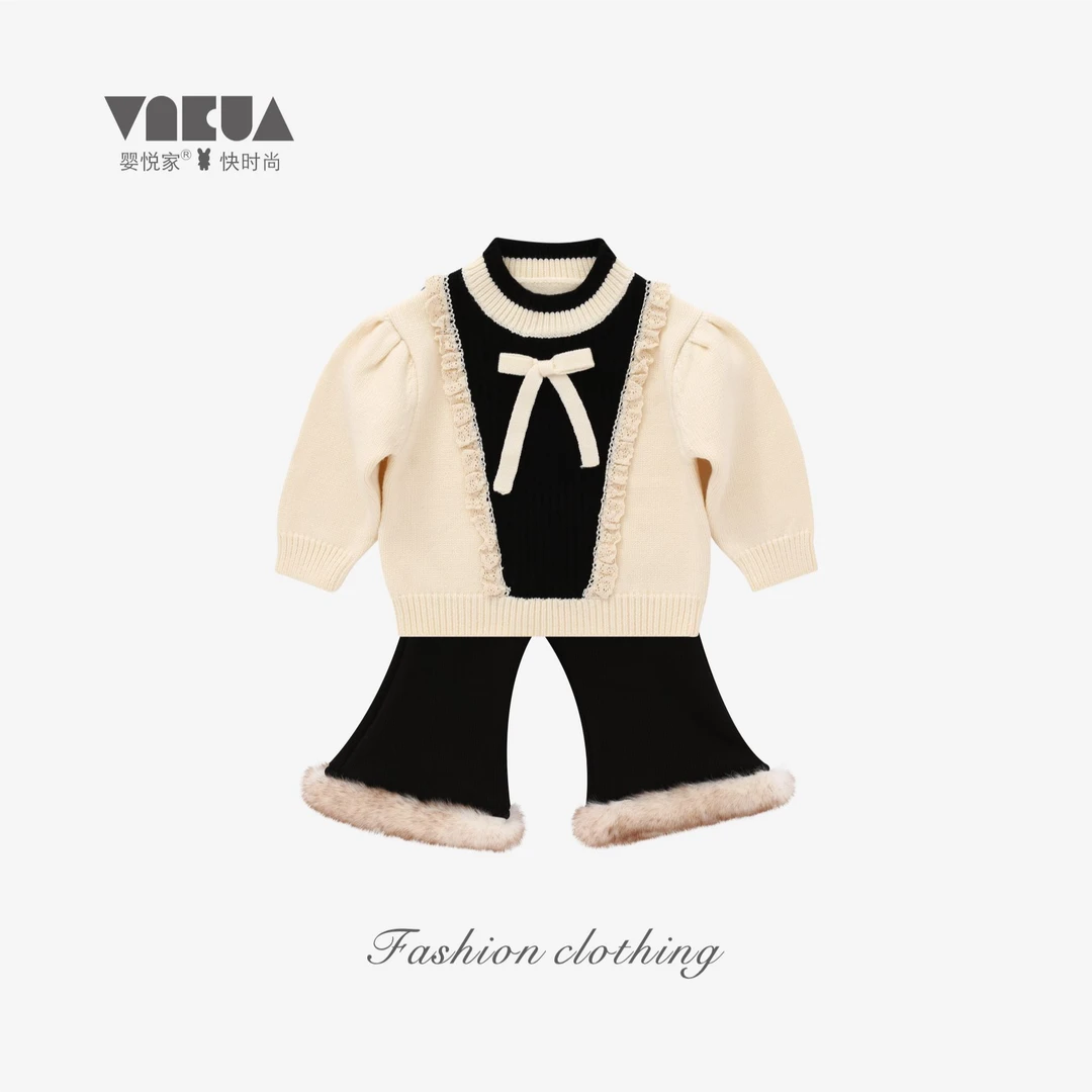 婴悦家秋冬款法式甜美洋气百搭套头假两件针织衫 93107+88249