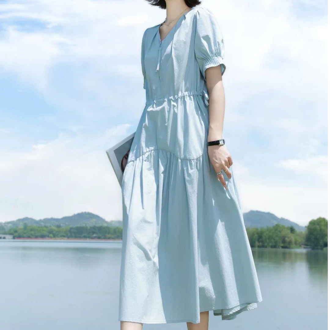 【苗姐衣橱】25夏 法式收腰显瘦V领连衣裙93960