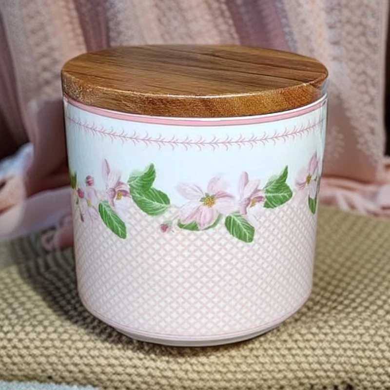 【TD家】550ML 霍蒂库尔粉色格子储物罐&花盆一罐两用 礼盒装送瓷勺