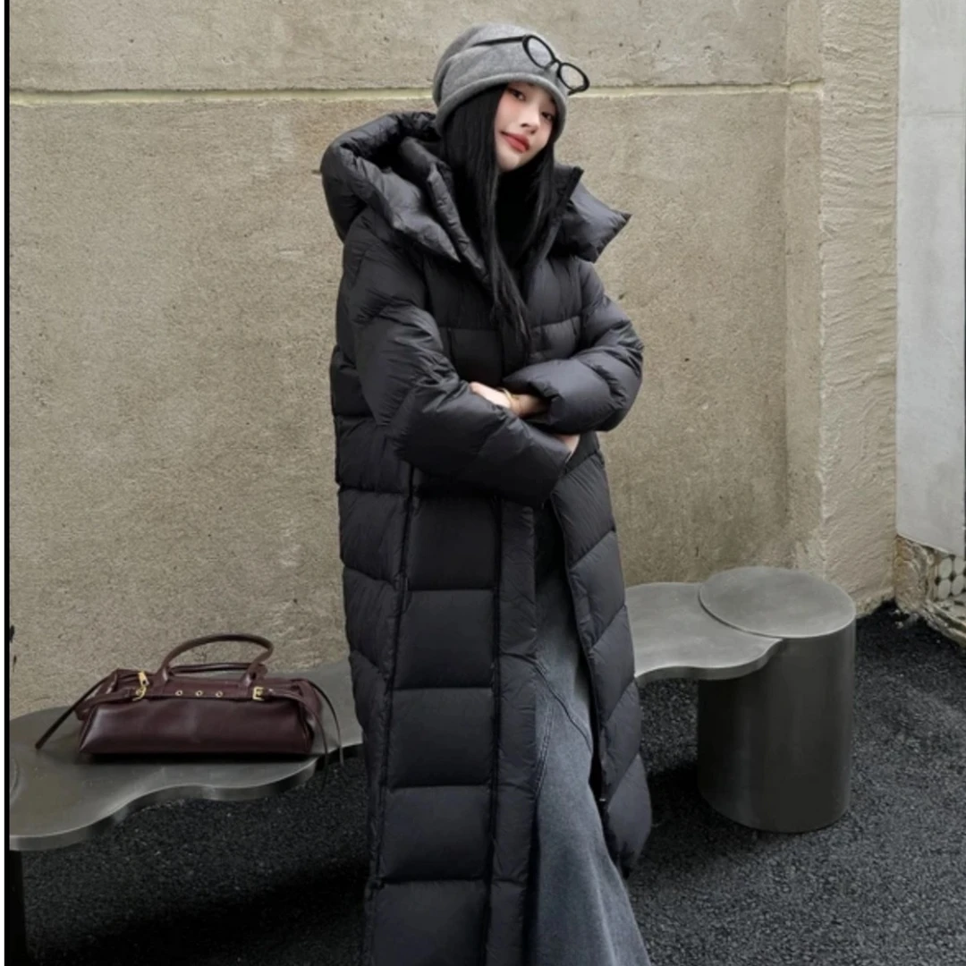 加厚款保暖时尚羽绒服连帽宽松中长款修身韩版过膝冬季