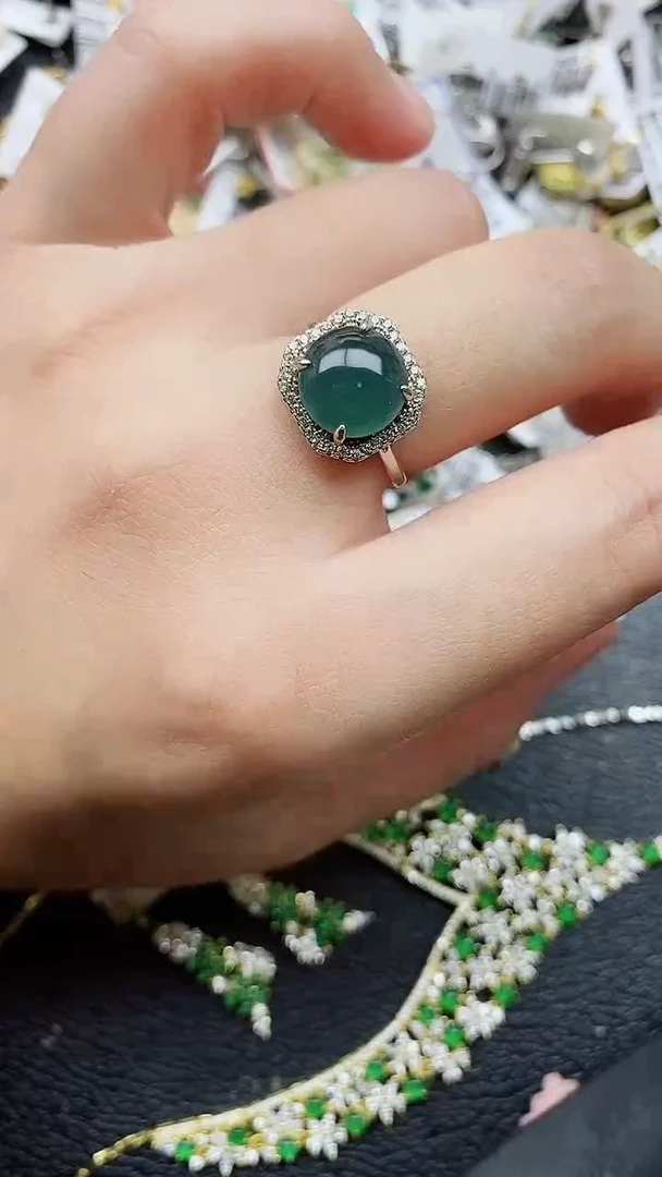 银S925镶嵌戒指翡翠1