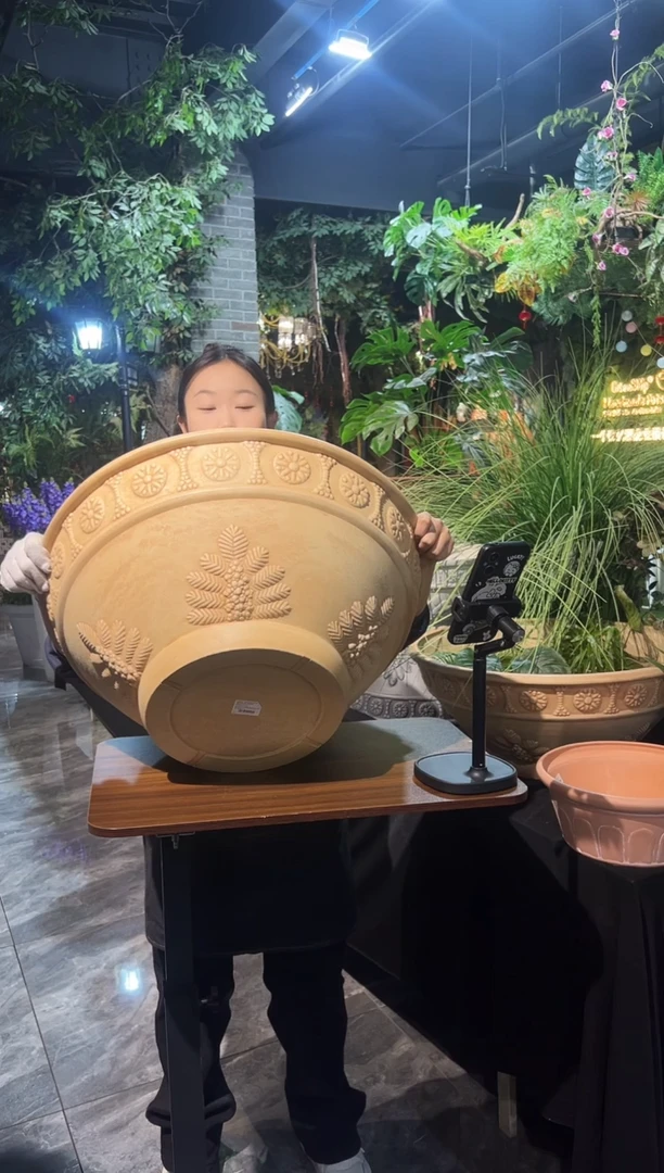 60*25/09G60象牙白超大号碗莲盆外贸尾单