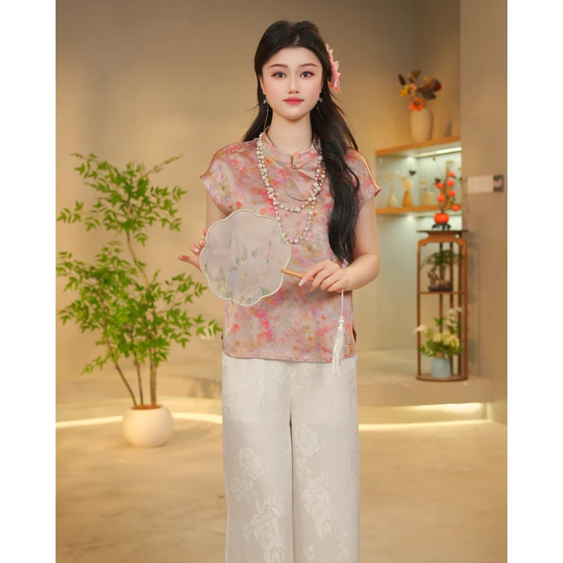【画染入梦】新中式薄款短袖上衣女飞飞袖国风斜襟衬衫禅意夏装茶服