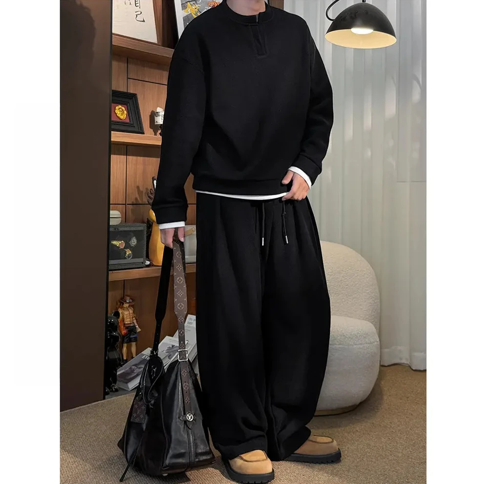 「陈叔」冬季【删繁就简】百搭假两件亨利领长袖加绒卫衣卫裤套装572