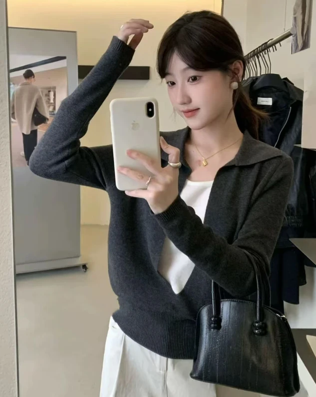 2025春秋新款复古假两件撞色长袖针织衫女时尚百搭显瘦上衣762