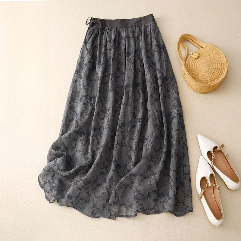 2025年夏季时尚民族风碎花百搭半身裙女夏轻薄舒适大摆A字裙子夏