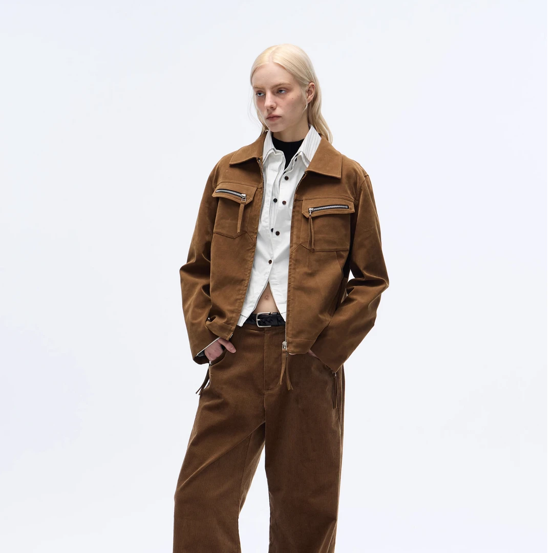 RustyNaill&ontheMoss棕色复古正肩短款夹克外套