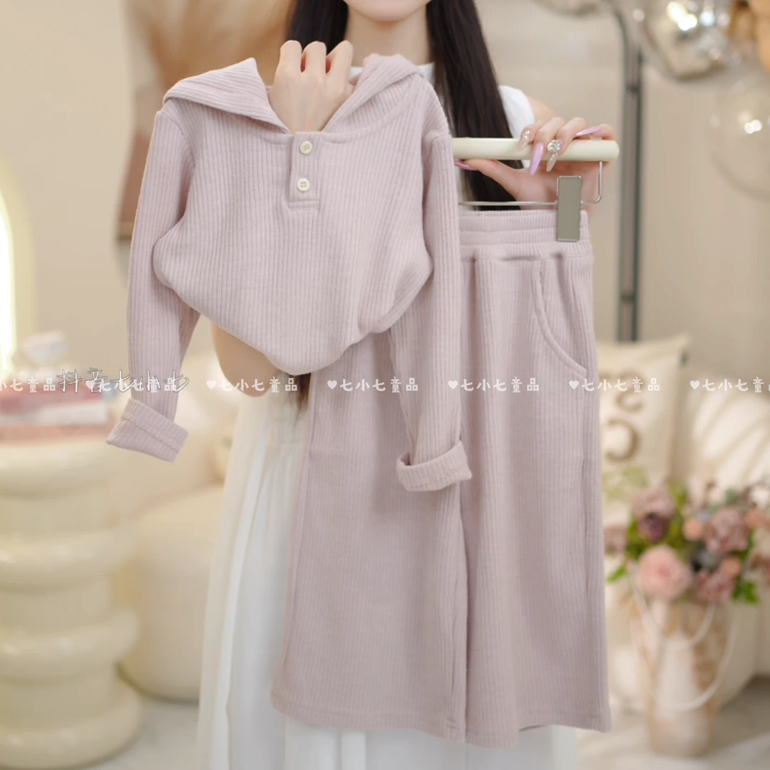 女童2025秋季新款简约连帽上衣➕运动阔腿裤两件套C23619