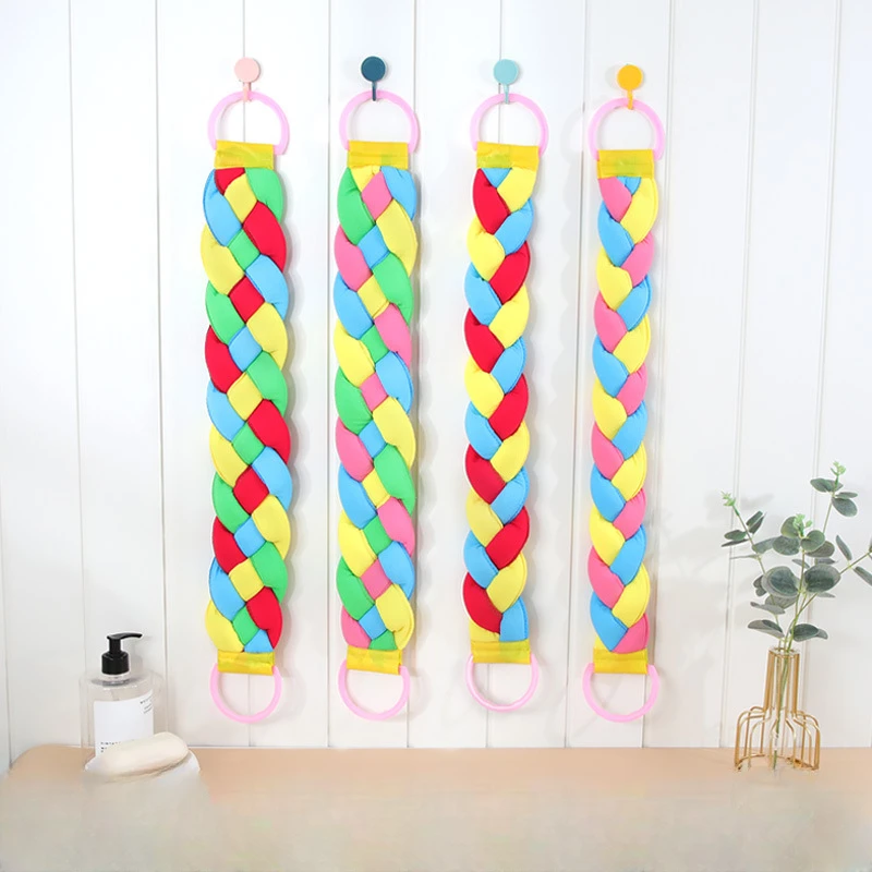 四股三股麻花编辫拉背巾双面沐浴条编织拉背条搓澡巾搓背条洗澡巾