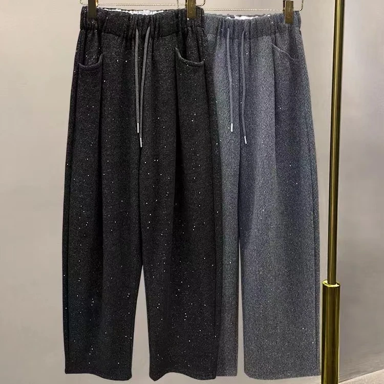 显腿直星空银河窄版弯刀阔腿裤（卡码拍小）显瘦百搭休闲裤