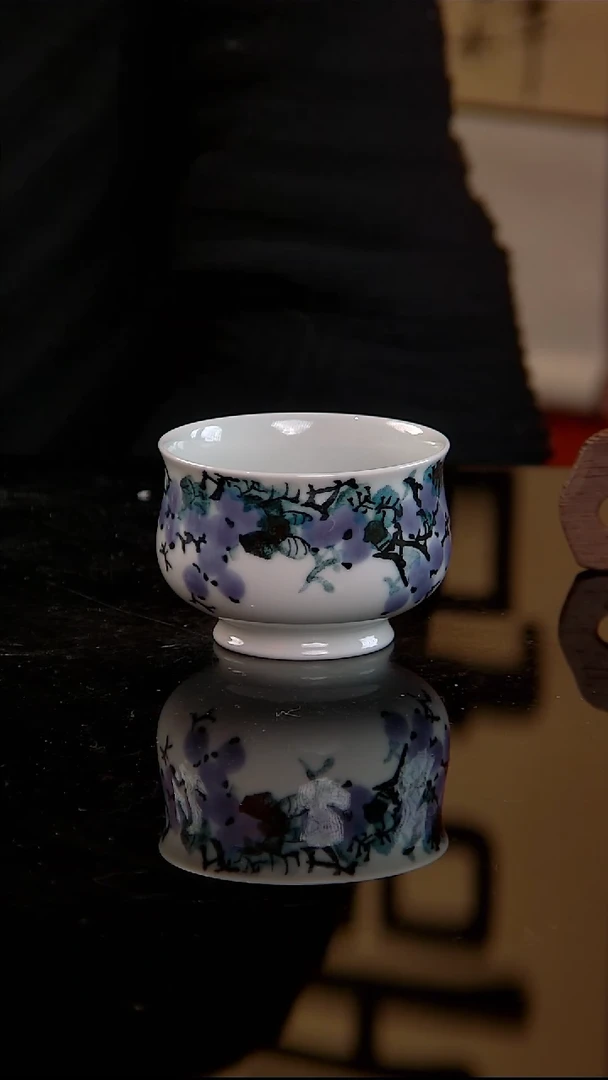 李华手绘釉中五彩葡萄炉式杯