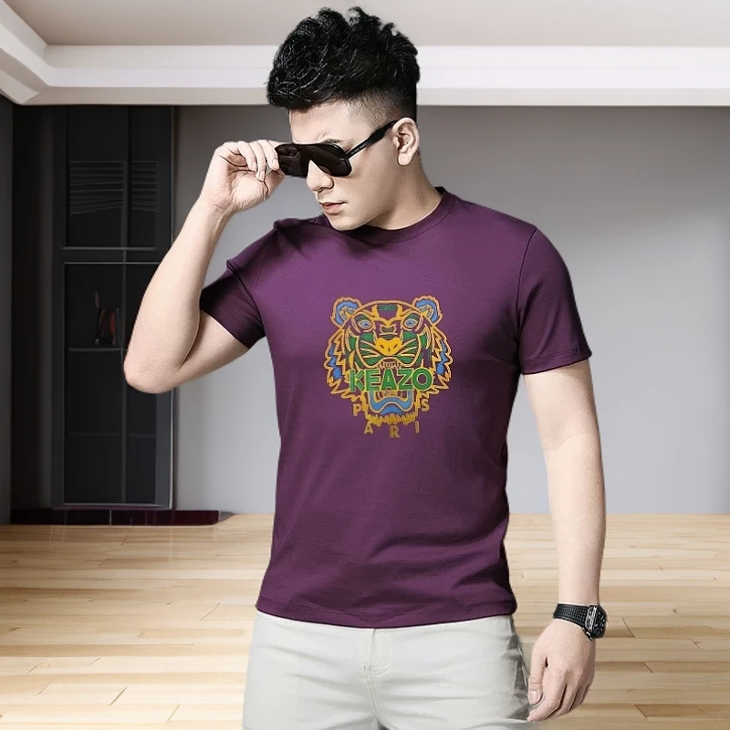 欧洲站高端设计感虎头烫印短袖T恤2025夏季新款潮牌时尚百搭上衣