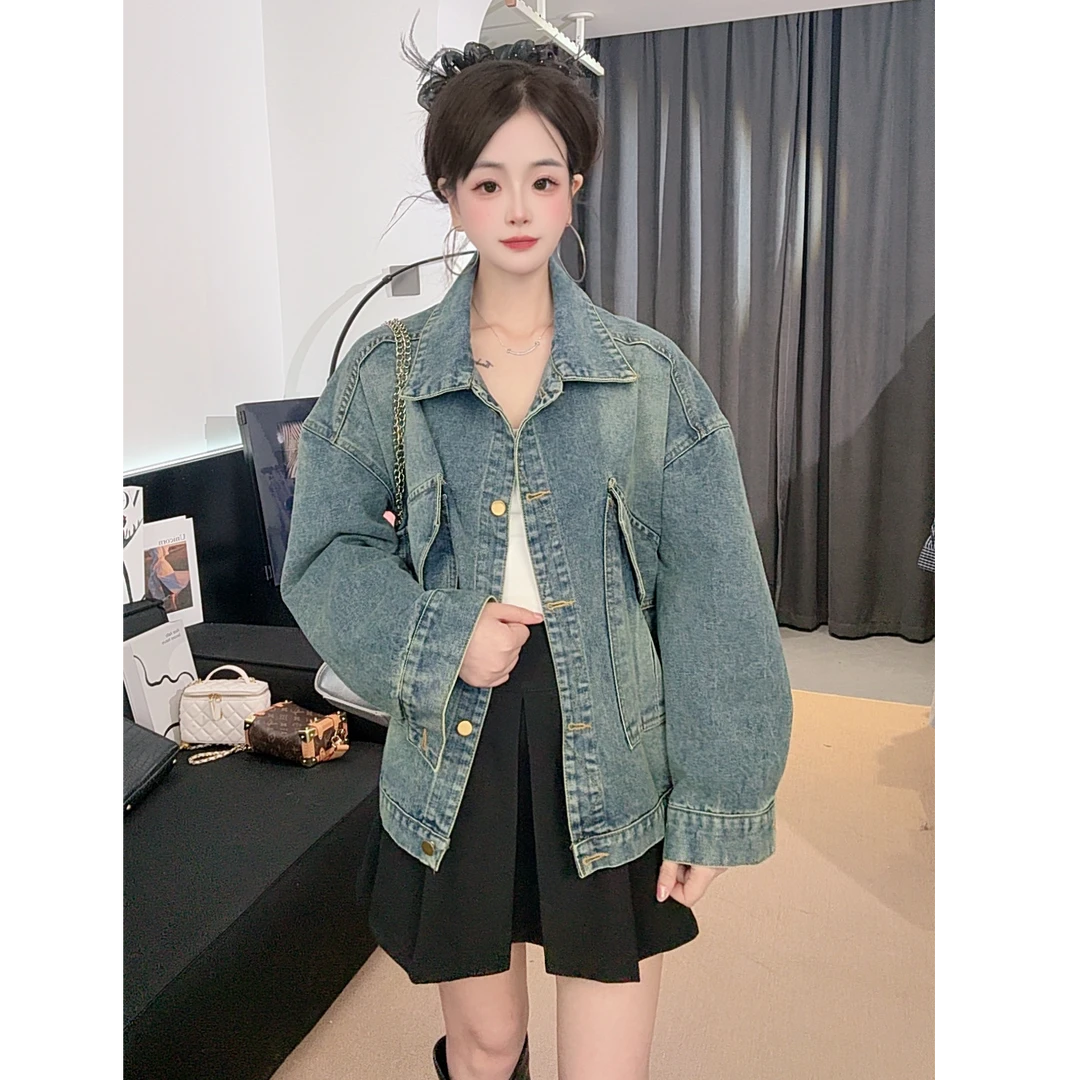 2025秋季新款大口袋牛仔外套女长袖女士休闲情侣夹克上衣女7-35#
