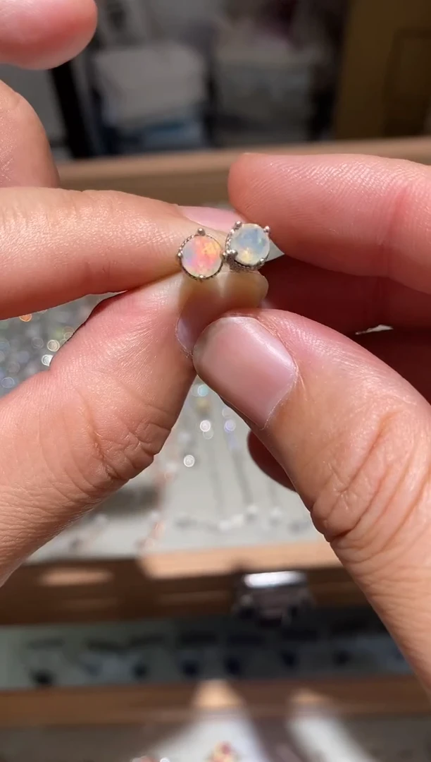 银S925镀金镶嵌欧泊珠宝奇石耳钉