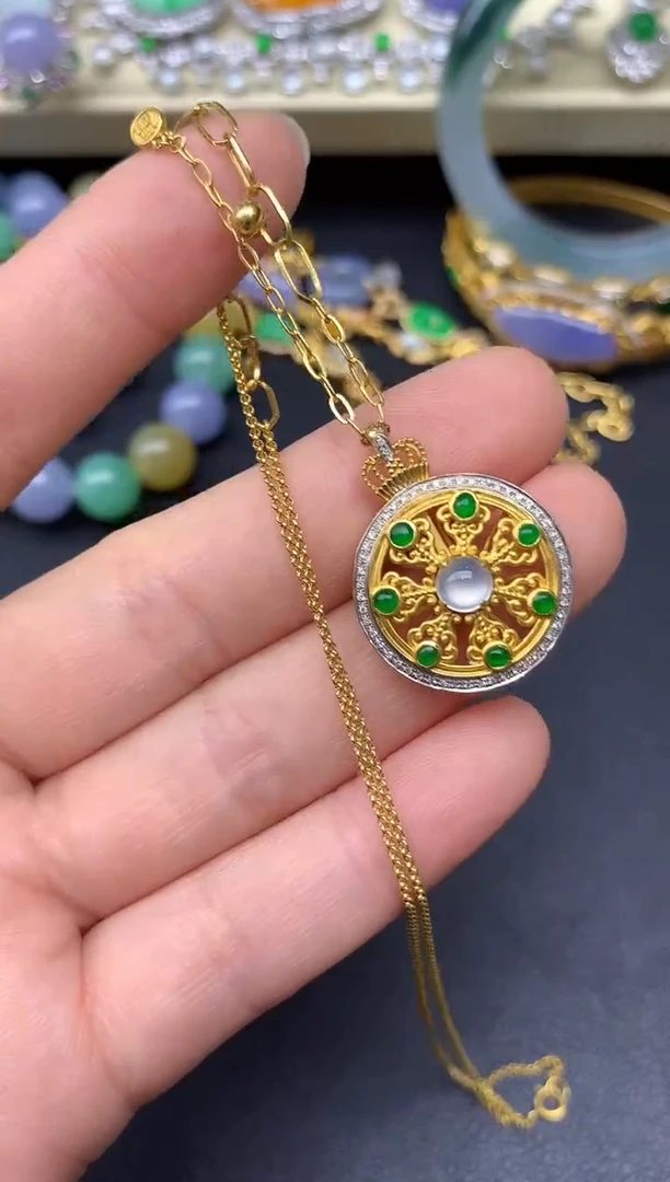 颈饰18K金镶嵌翡翠346-雪姐翡翠天天见