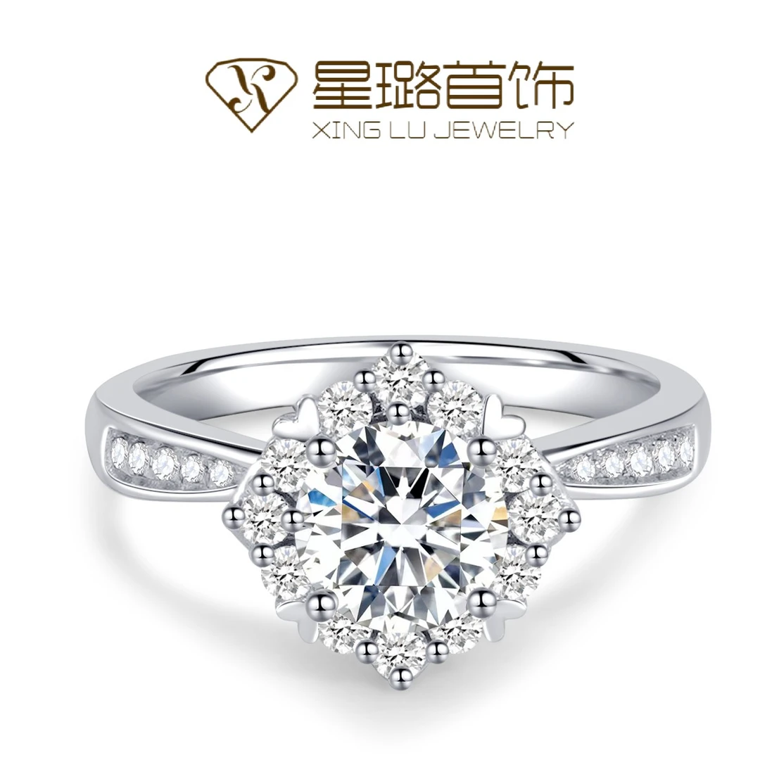 925银莫桑石戒指 【星辰】星璐首饰豪镶结婚求婚闭口戒指饰品女