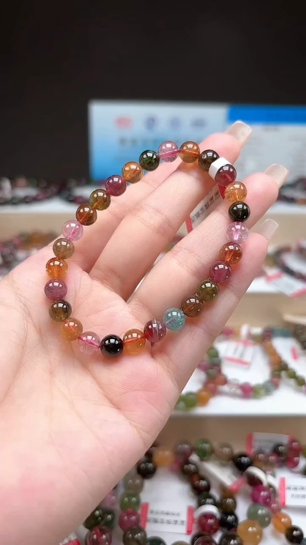 【闪购商品】碧玺手串未镶嵌6.8mm巴西老料玻璃体糖果色单圈手串