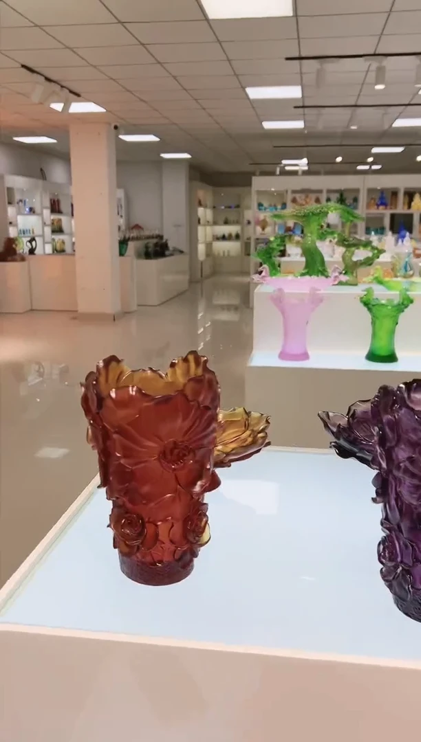 手工艺品琉璃古法琉璃山茶花花瓶