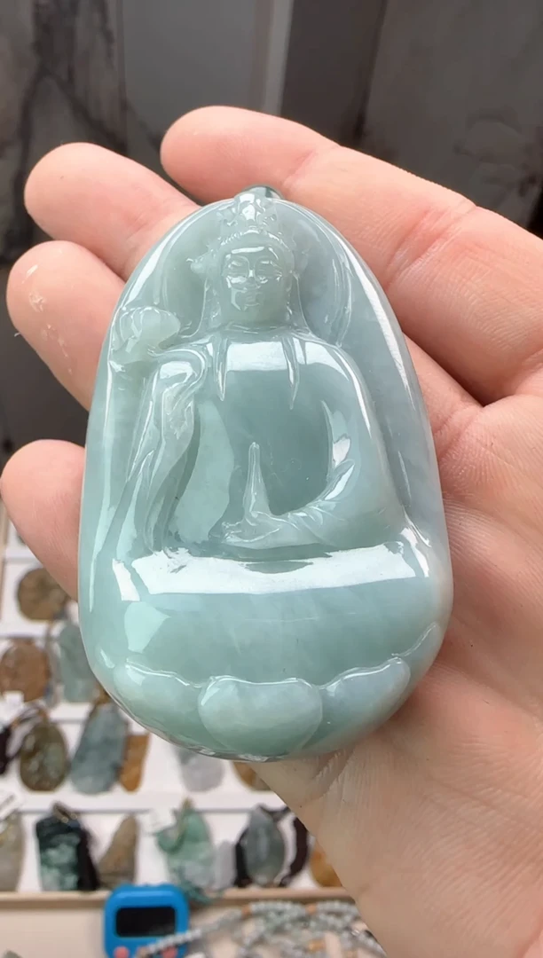 吊坠(不含链)未镶嵌翡翠放*天然缅甸A货翡翠（观音）