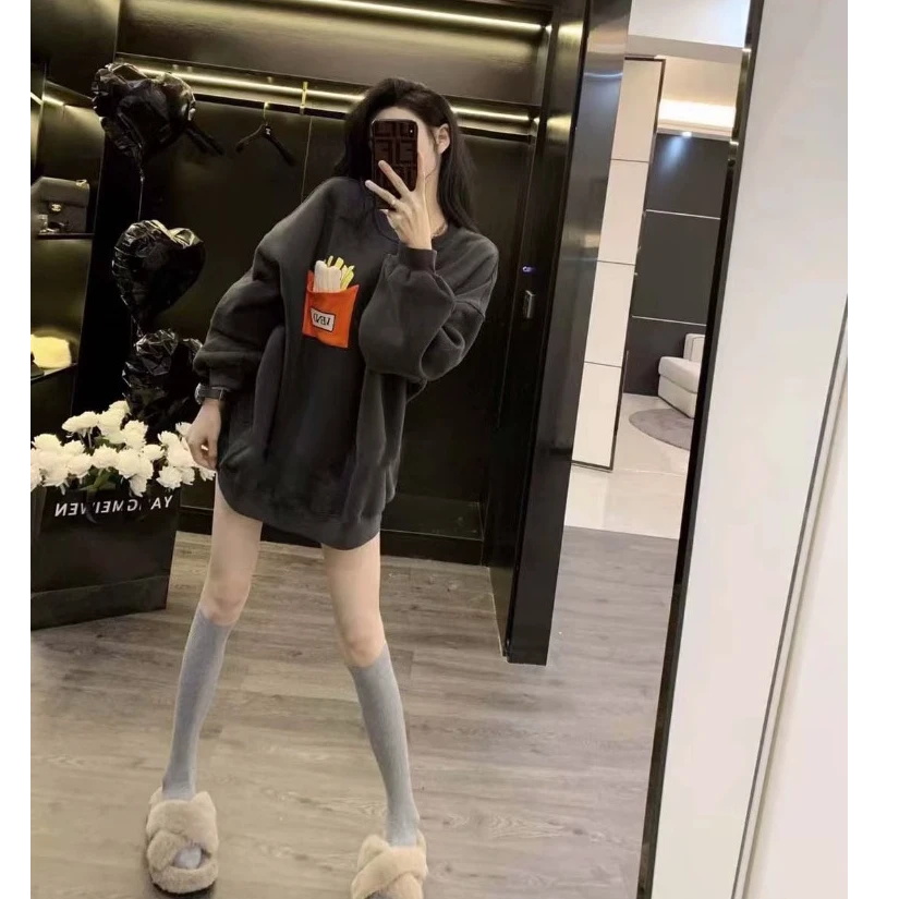 卫衣女2025年春秋新款设计感小众加绒加厚宽松小个子长袖盐系上衣