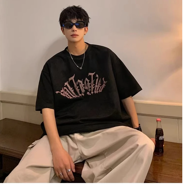 特大码300斤新款麂皮绒短袖t恤男夏季重磅美式潮牌半袖宽松体恤衫