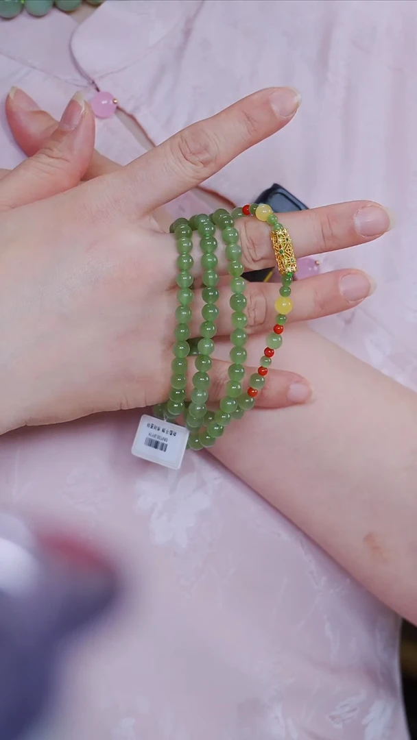 和田玉18K金镶嵌颈饰6【】珠径6