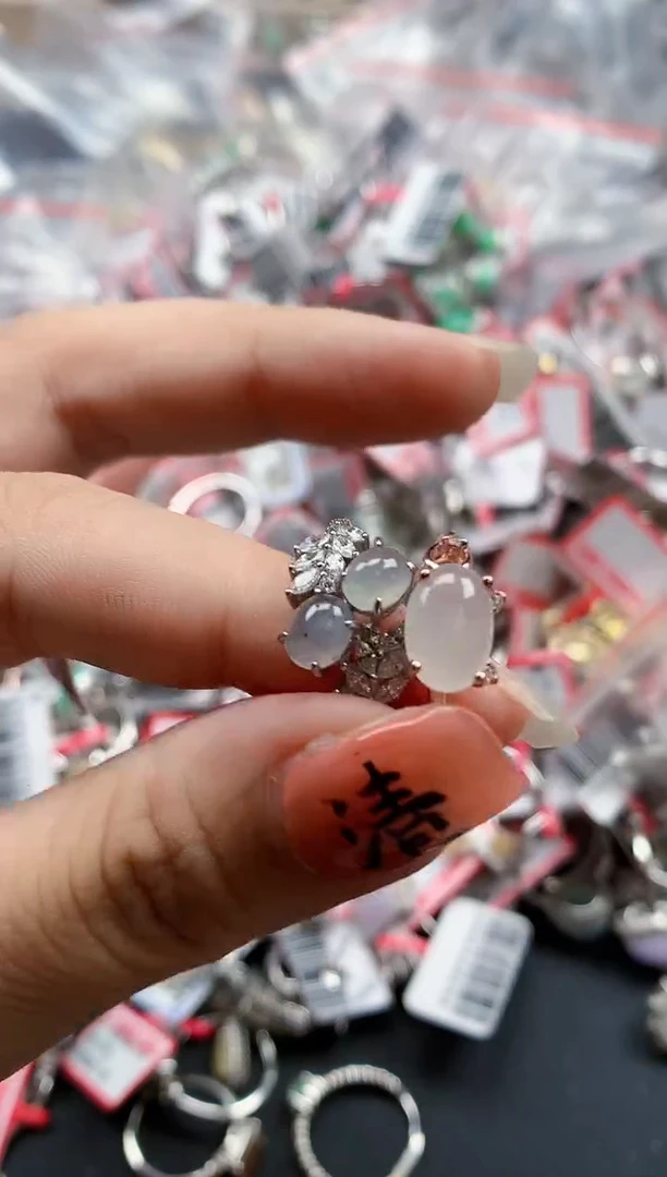 银S925镶嵌戒指翡翠天然A货缅甸翡翠