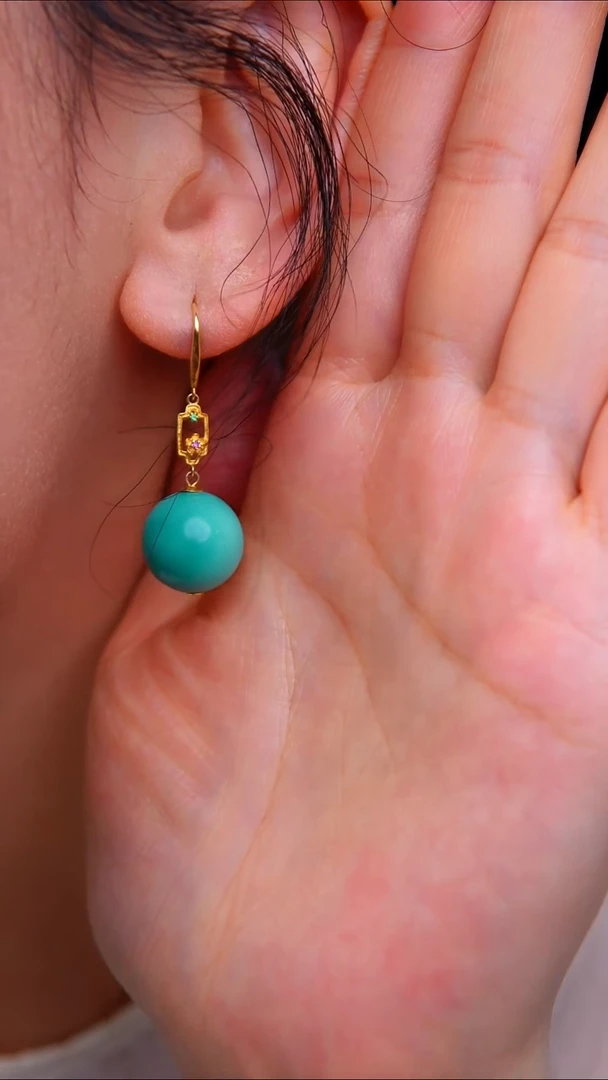 18K金镶嵌绿松石耳饰1