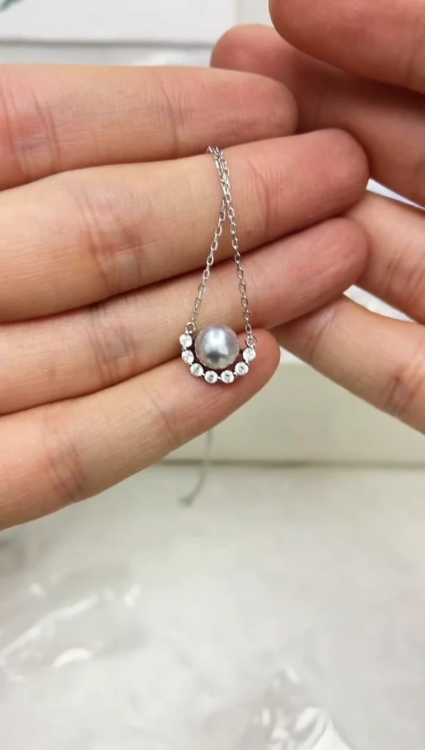 银S925镶嵌DA海水珍珠吊坠7-8 y1233