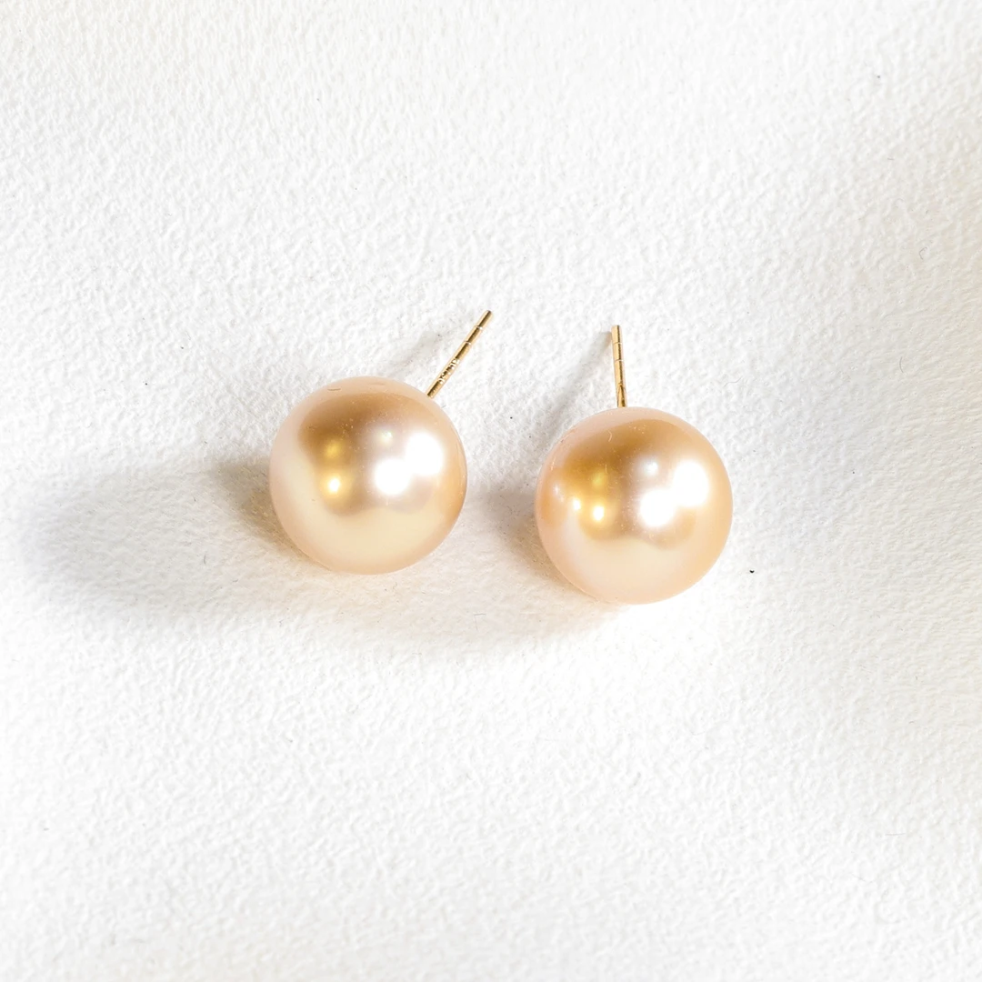 【LNDI】海水金珍珠 18k金海水金珠耳钉 10-11MM