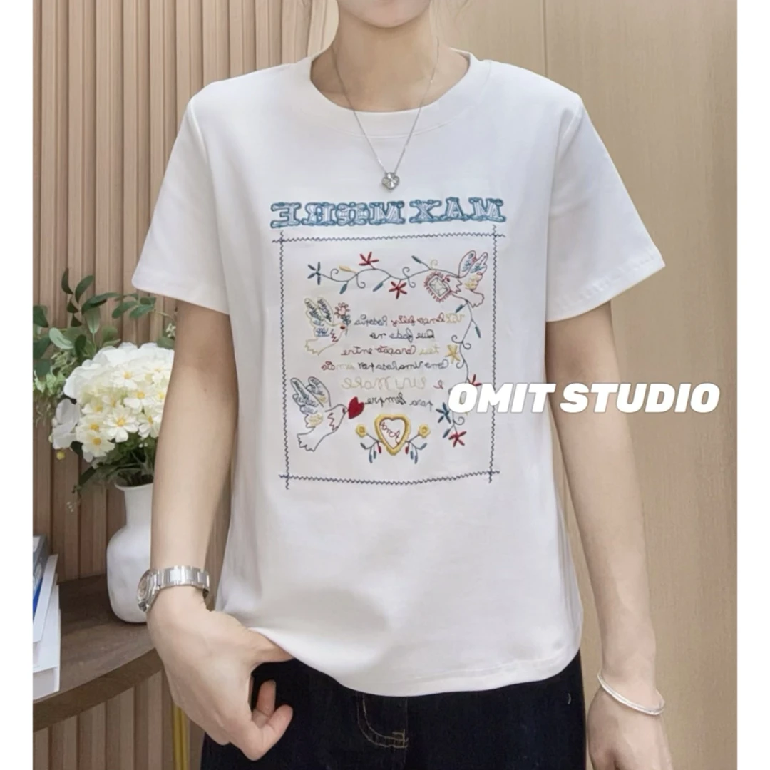 【信鸽T】新款正肩弹力棉工艺刺绣百搭品质常规短袖