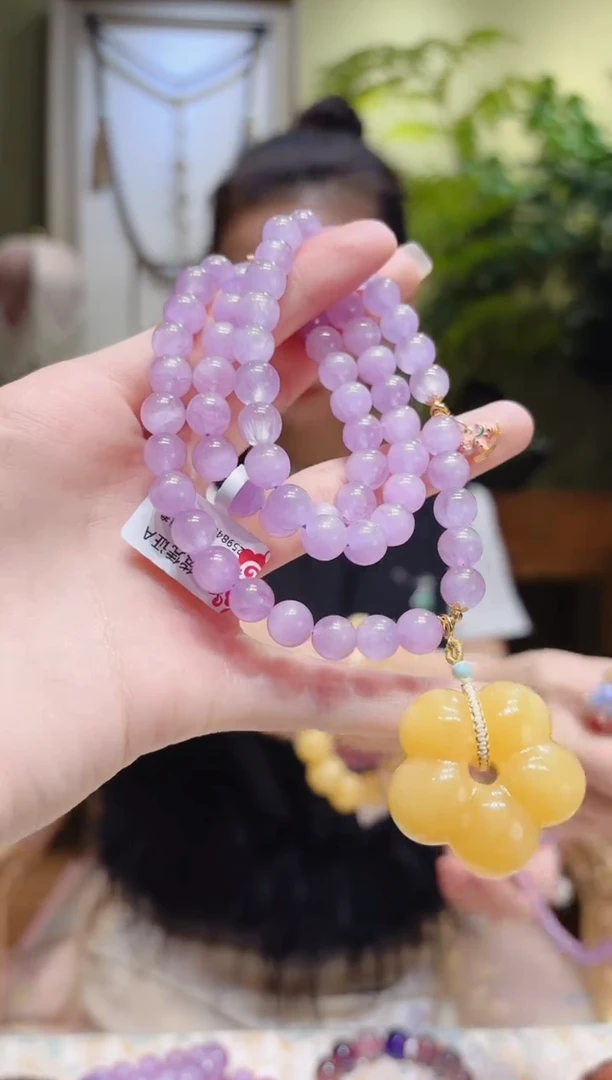 【闪购商品】锂辉石手串18K金镶嵌蜜蜡花木马紫锂辉项链