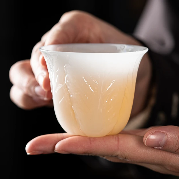 高端冰种玉瓷主人杯百财来聚茶杯白菜杯礼品茶具伴手礼大号茶盏