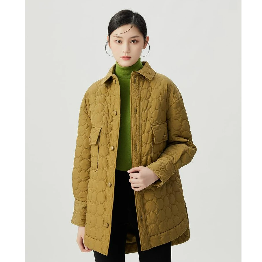 阿玛施AMASS秋冬新款女装双口袋热力感中长款廓形棉服外套5400720