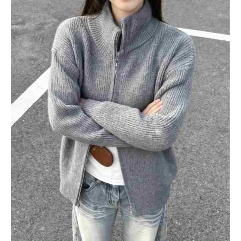 cleanfit双头拉链针织立领毛衣男款秋季美式vintage潮牌情侣外套