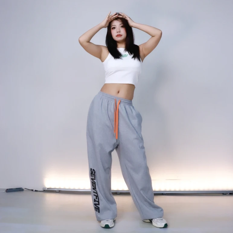 美式运动裤女高街辣妹跳舞裤子女宽松显瘦百搭高腰阔腿裤束脚卫裤