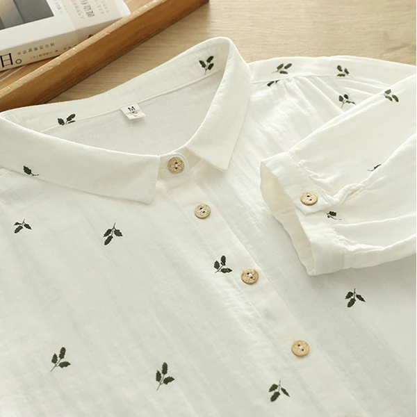 2025新打底全棉棉纱印花短袖女士衬衫女宽松百搭休闲衬衣亲肤
