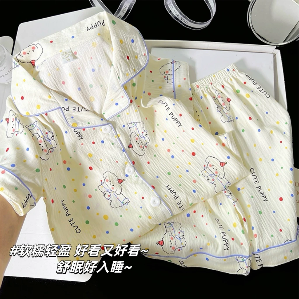 公主风儿童睡衣女夏季短袖夏天小女孩2025新款女童可爱甜美家居服