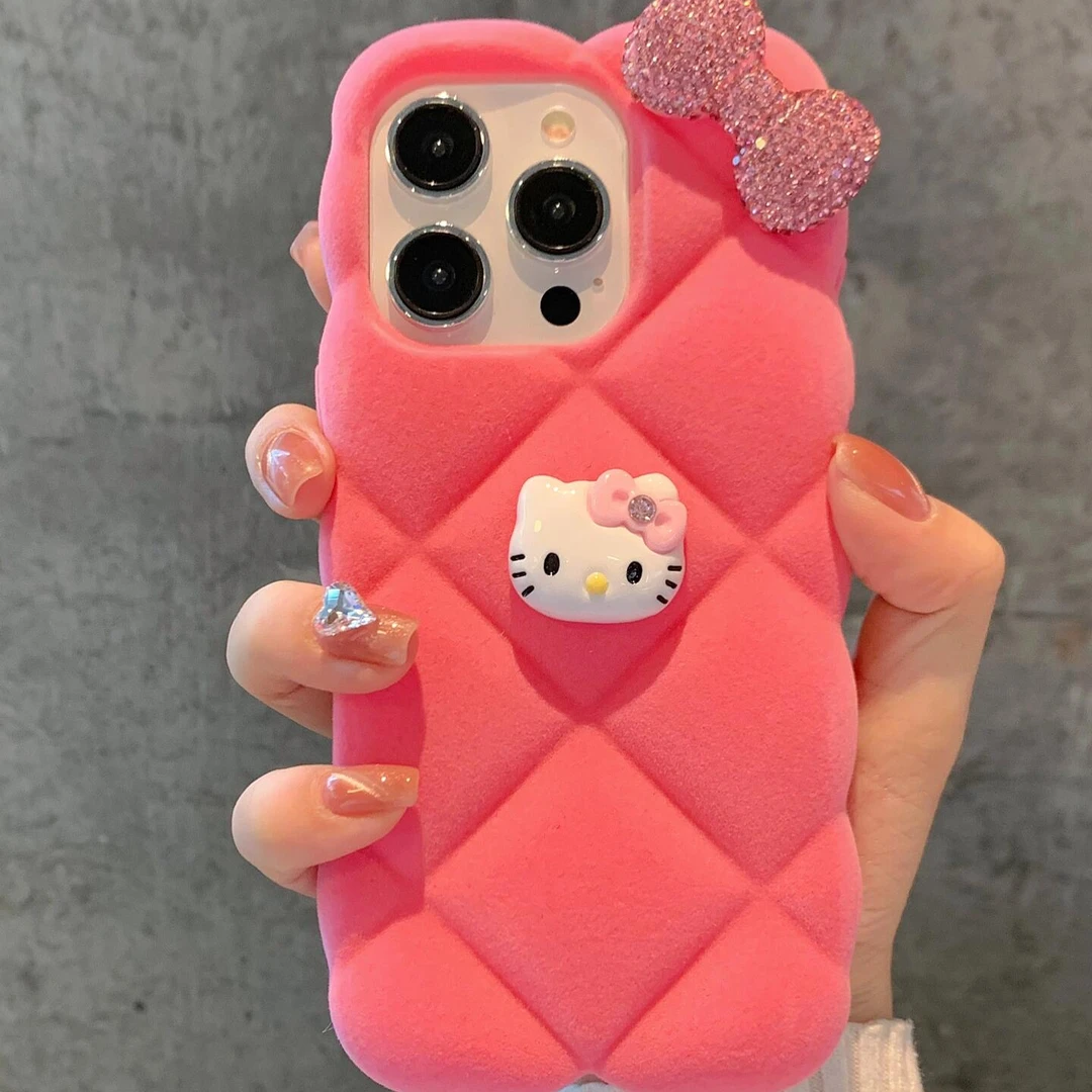 小香风菱格蝴蝶结kt猫适用苹果16手机壳iphone15可爱14promax女13