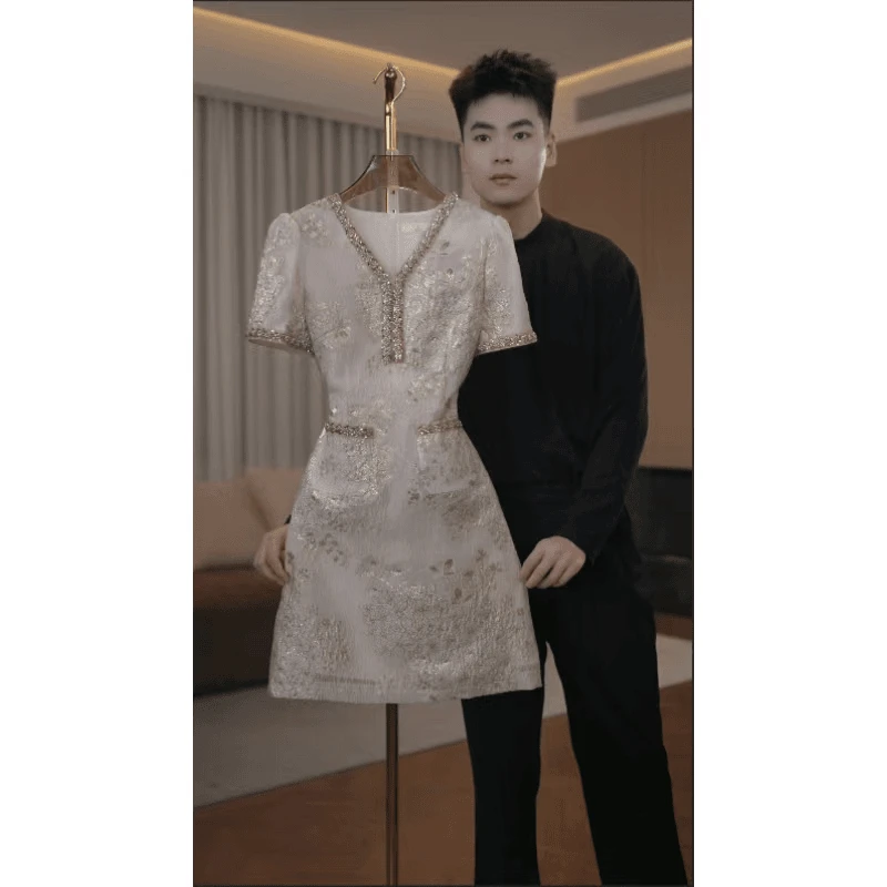 6654短袖连衣裙新中式2025夏季新款气质收腰显瘦裙子