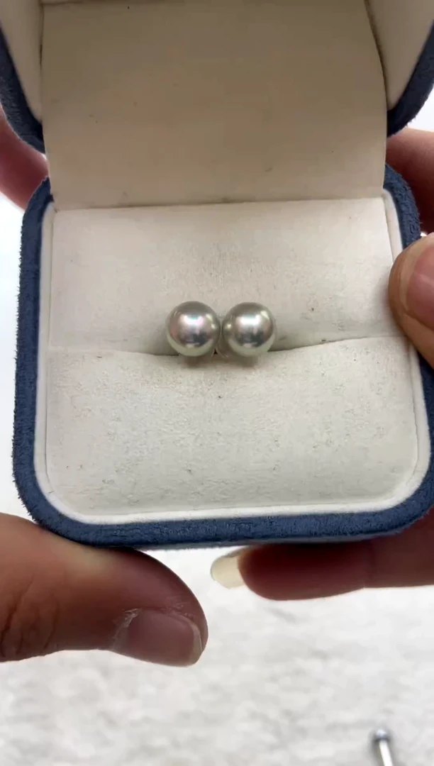 18K金镶嵌耳饰海水珍珠8-9